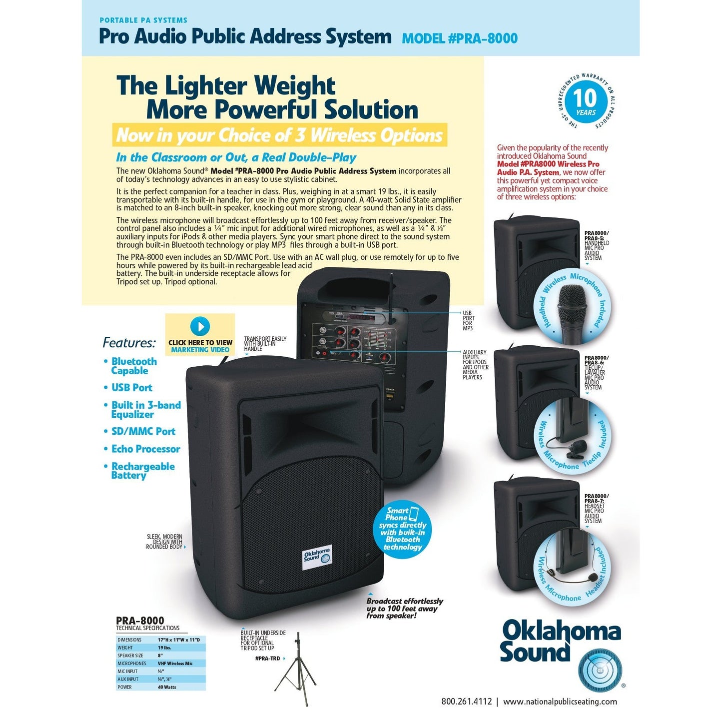 Oklahoma Sound® 40 Watt Wireless PA System w/ Wireless Headset Mic